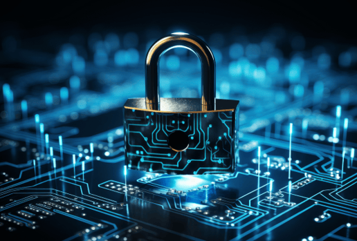 lock on circuit board representing point-to-point encryption (P2PE)